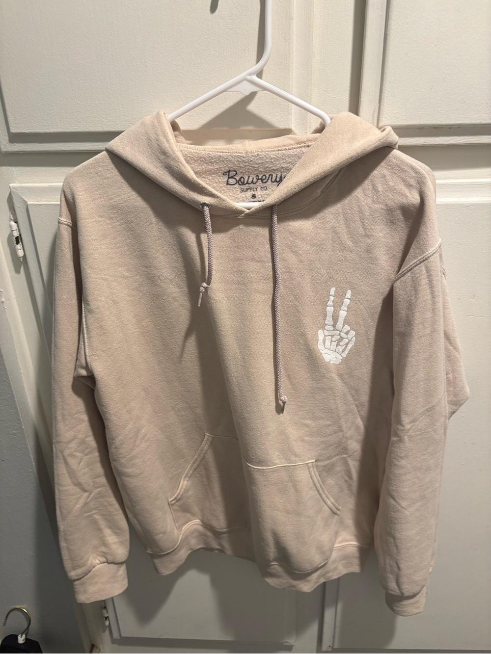 Women Cream Pullover Hoodie - Peace Hand Graphic